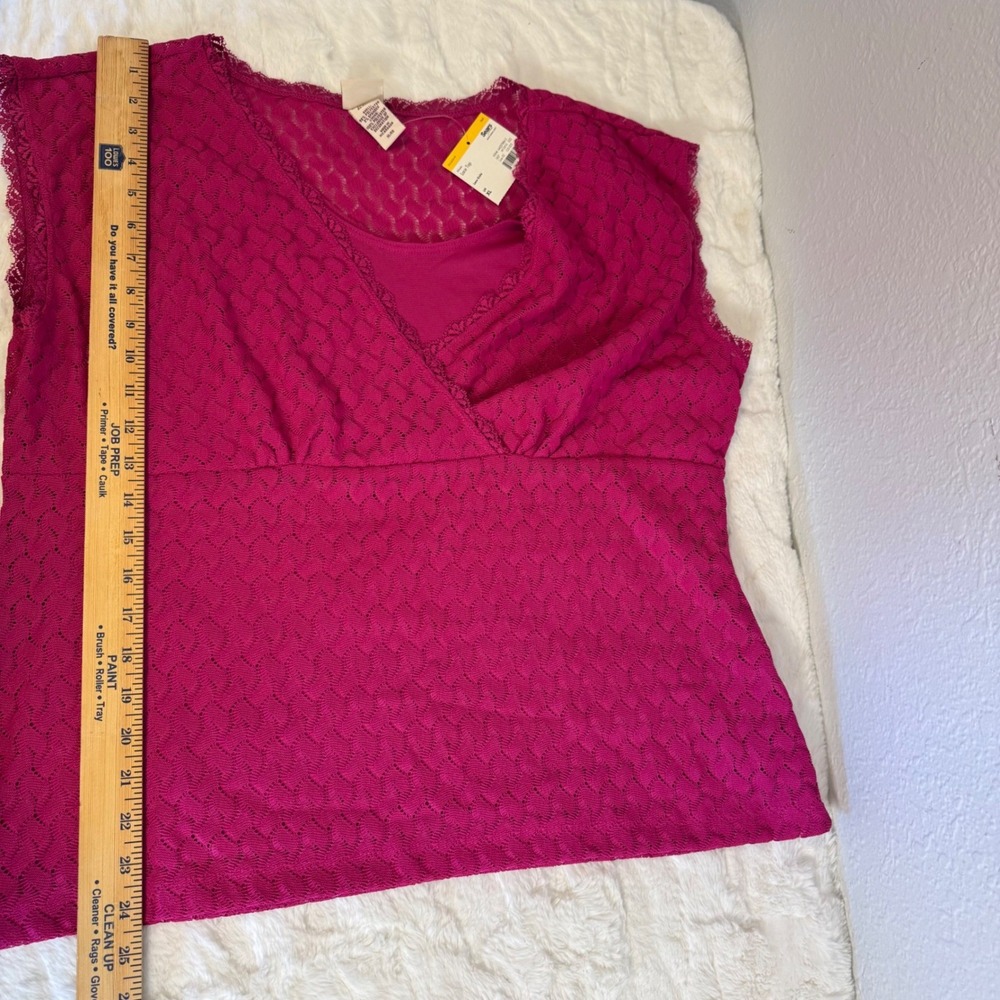 Covington Pink Lace Knit Faux Wrap V-Neck Sleeveless Top XL NEW Y2K - Picture 9 of 9